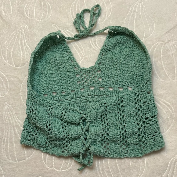 Handmade Crotchet Festival Top Blue Size Small / Medium - Picture 3 of 6